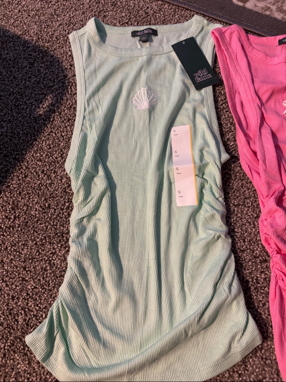 NEW wild fable Pink & Mint Ribbed Tank Tops with Shell Appliqués SET OF 2 - Picture 2 of 5